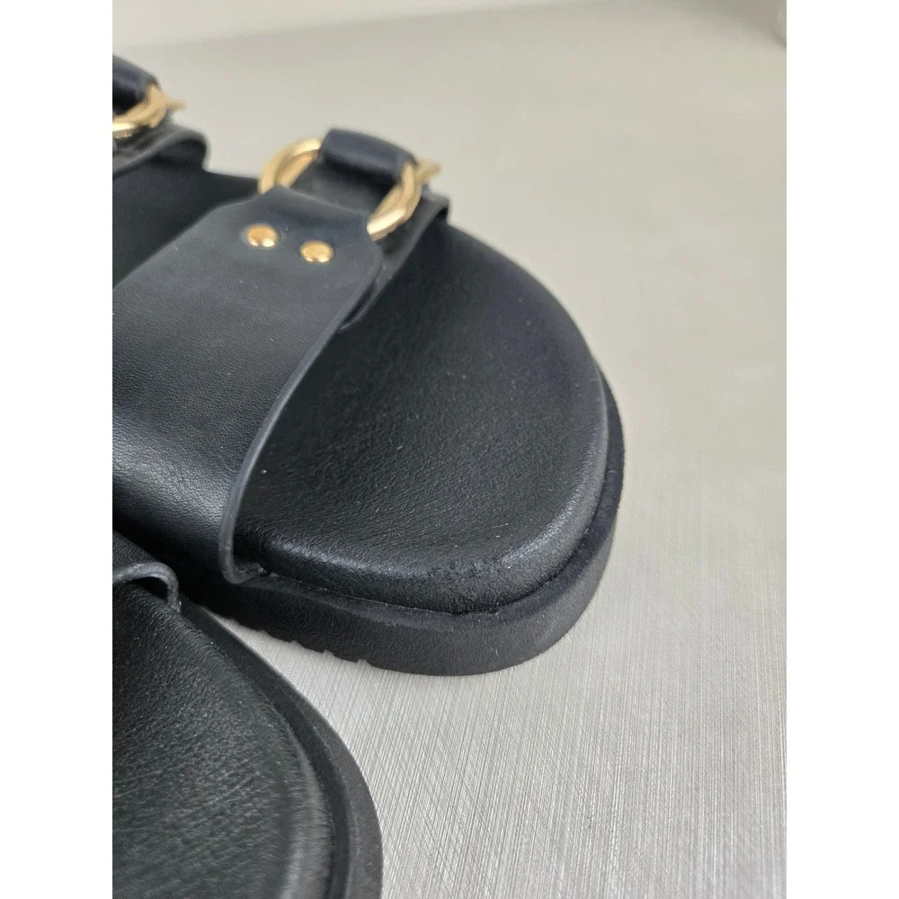 Steve Madden Hanni Black Platform Slide Sandals Gold Buckle Womens 8.5M - Picture 4 of 12